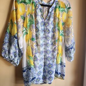 Valerie Stevens Lemon and Floral Print Blouse